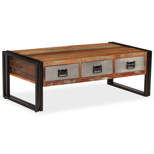 vidaXL Sohvapöytä 3 vetolaatikolla kierrätyspuu 100x50x35 cm