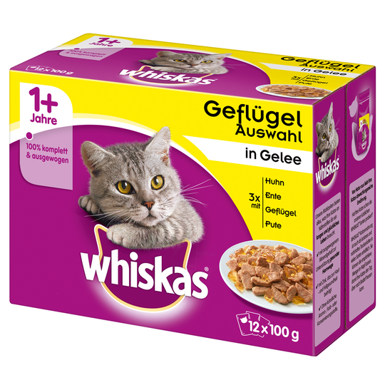 10 + 2 kaupan päälle! 12 x 100 g Whiskas pouches - 1+ siipikarjavalikoima hyytelössä