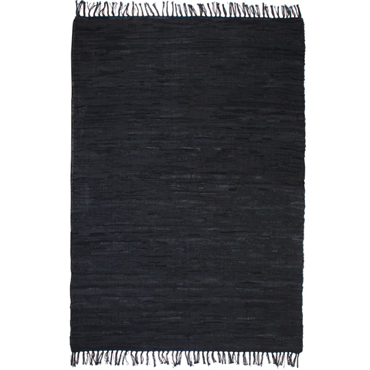 vidaXL Käsin punottu Chindi-matto nahka 160x230 cm musta