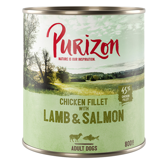 Purizon-koiranruoka 24 x 800 g erikoishintaan! - lammas & lohi perunalla & päärynällä