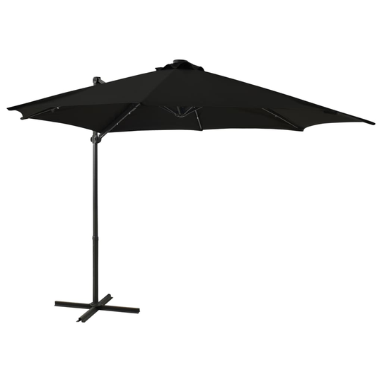 vidaXL Riippuva aurinkovarjo tangolla ja LED-valoilla musta 300 cm