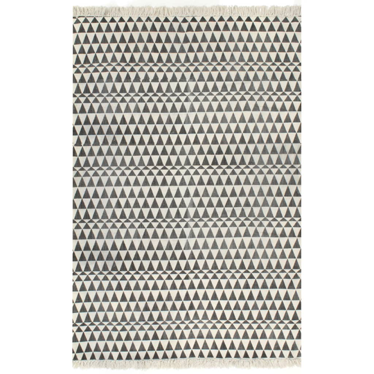 vidaXL Kelim matto puuvilla 160x230 cm kuviolla mustavalkoinen