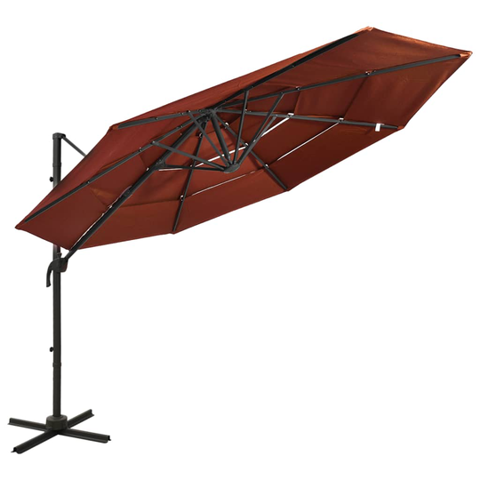 vidaXL 4-tasoinen aurinkovarjo alumiinitanko terrakotta 3x3 m