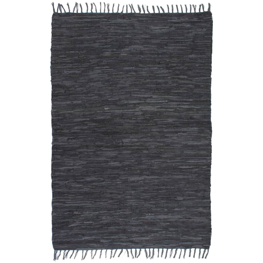 vidaXL Käsin punottu Chindi-matto nahka 160x230 cm harmaa