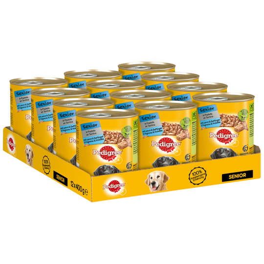 Pedigree koiranruoka: 10 + 2 purkkia kaupan päälle! - Senior Classic, lammas & siipikarja (12 x 400 g)