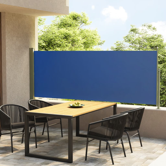 vidaXL Sisäänvedettävä terassin sivumarkiisi 117x300 cm sininen