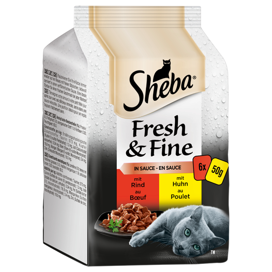 Sheba Fresh & Fine -säästöpakkaus 72 x 50 g - valikoidut herkkureseptit kastikkeessa