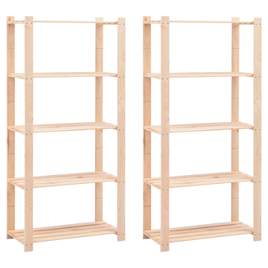 vidaXL 5-kerroksiset varastohyllyt 2 kpl 80x38x170cm täysi mänty 250kg