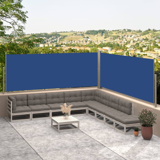 vidaXL Sisäänvedettävä sivumarkiisi sininen 117x600 cm