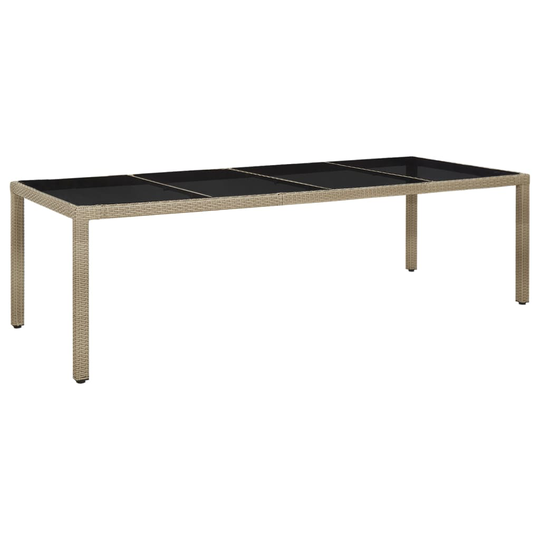 vidaXL Puutarhapöytä 250x100x75 cm karkaistu lasi ja PE-rottinki beige
