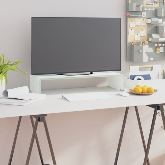 vidaXL TV-taso/Näyttöteline Valkoinen Lasi 60x25x11 cm