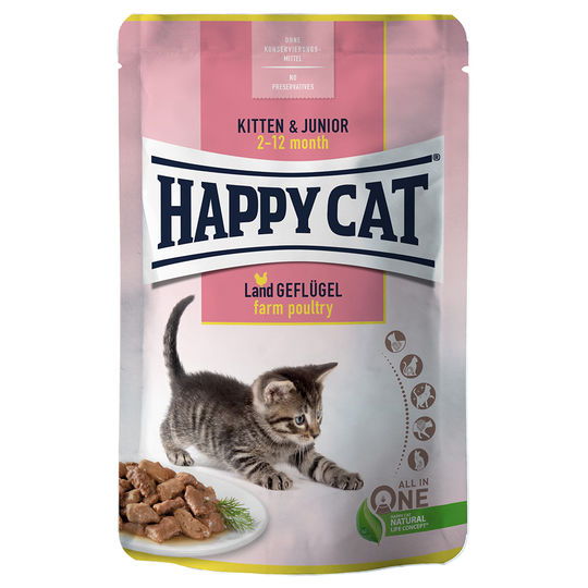 Happy Cat Pouch Meat in Sauce -säästöpakkaus 48 x 85 g - Farm Poultry Kitten