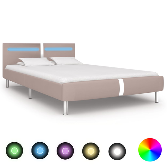 vidaXL Sängynrunko LED-valolla cappuccino keinonahka 135x190 cm