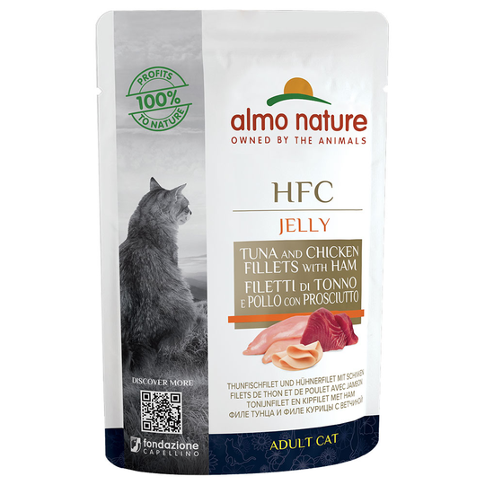 Almo Nature HFC Jelly Pouch 6 x 55 g - tonnikala, kana & kinkku