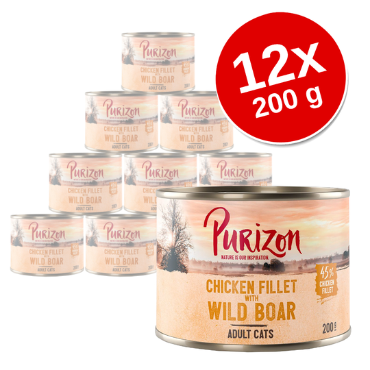 Purizon Adult -säästöpakkaus 12 x 200 g - mix (2 x lohi, 2 x viillisika, 1 x lammas & lohi, 1 x lohi & kalkkuna)