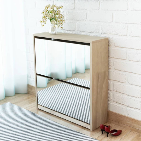 vidaXL Kenkäkaappi 2 kerrosta ja peilit Tammi 63x17x67 cm