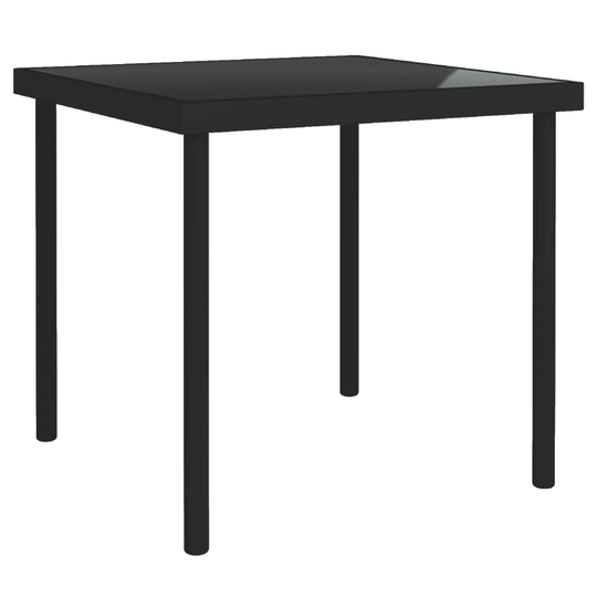 vidaXL Ulkoruokapöytä musta 80x80x72 cm lasi ja teräs