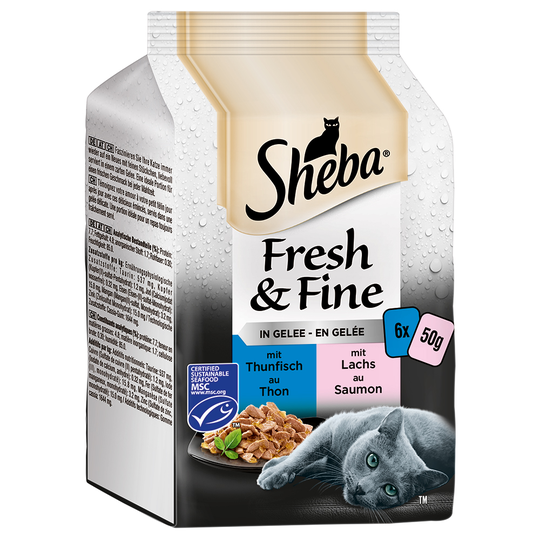 Sheba Fresh & Fine 6 x 50 g - tonnikala & lohi hyytelössä