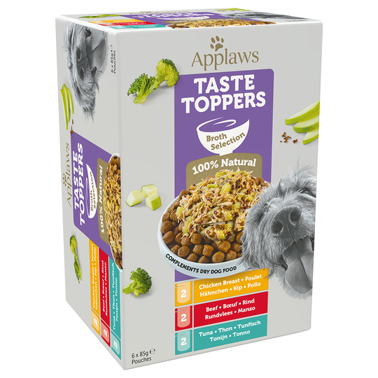 Applaws Taste Toppers -säästöpakkaus 12 x 85 g - kokeilupakkaus liemessä