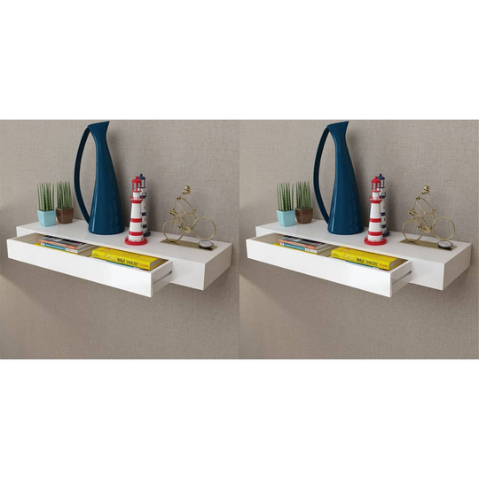 vidaXL Seinähyllyt laatikoilla 2 kpl piilokiinnitys valkoinen 80 cm