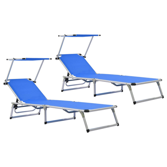 vidaXL 312457 Folding Sun Loungers with Roof 2 pcs Aluminium&Textilene Blue