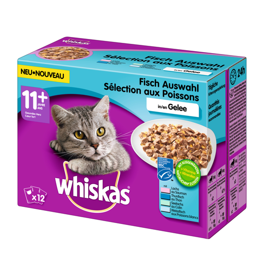 Whiskas 11+ -säästöpakkaus 48 x 100 g - kalavalikoima hyytelössä