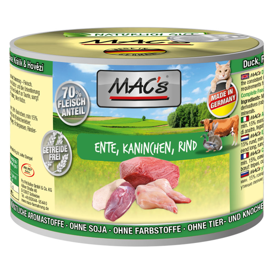 MAC´s Cat -kissanruoka 6 x 200 g - ankka, kani & nauta