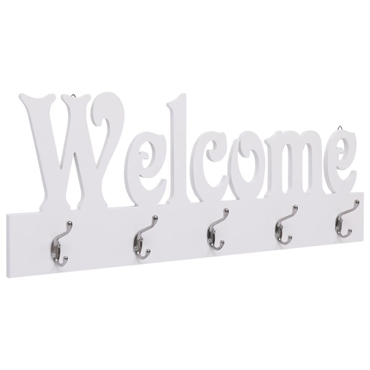 vidaXL Seinälle kiinnitettävä naulakko WELCOME valkoinen 74x29,5 cm