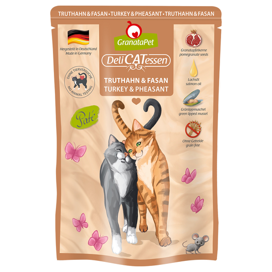 GranataPet DeliCatessen Pouch -kokeilupakkaus 6 x 85 g - kalkkuna & fasaani