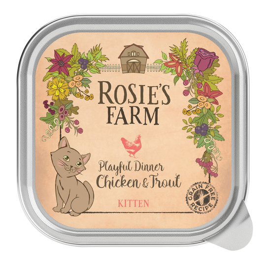 Rosie's Farm 16 x 100 g erikoishintaan! - Kitten: kana & taimen