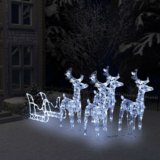 vidaXL Porot ja reki joulukoriste 240 LED-valoa akryyli