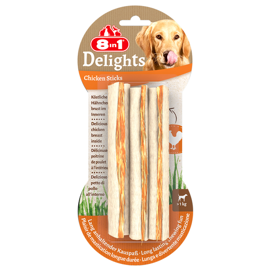 2 + 1 kaupan päälle! 3 x 8in1 Delights -koiranherkut - purutikut kana: XS, 3 x 75 g (9 kpl)