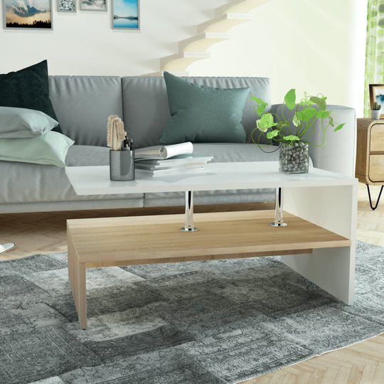 vidaXL Kahvipöytä Lastulevy 90x59x42 cm Tammi ja Valkoinen