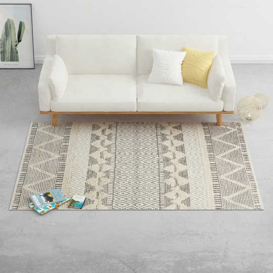 vidaXL Matto käsinkudottu villa 160x230 cm valk./harmaa/musta/ruskea