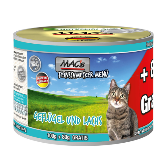MAC´s Cat Gourmet -säästöpakkaus 24 x 180 g - siipikarja & lohi