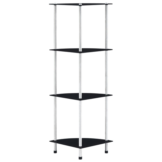 vidaXL 4-kerroksinen hylly musta 30x30x100 cm karkaistu lasi