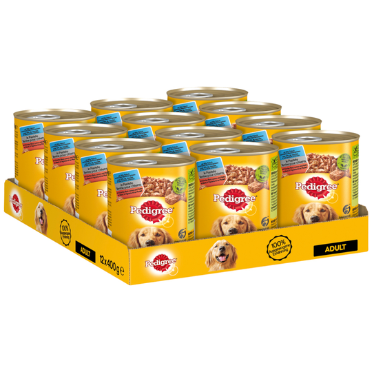 Pedigree koiranruoka: 10 + 2 purkkia kaupan päälle! - Adult Classic, 5 lihalajia (12 x 400 g)
