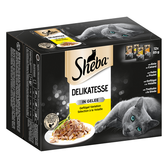 76 + 20 kaupan päälle! 96 x 85 g Sheba-kissanruokaa - Delicacies in Jelly siipikarjalajitelma