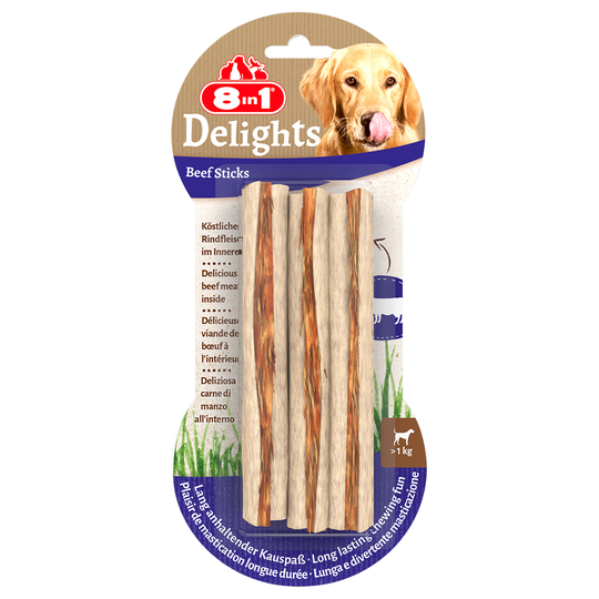 2 + 1 kaupan päälle! 3 x 8in1 Delights -koiranherkut - purutikut nauta: XS, 3 x 75 g (9 kpl)