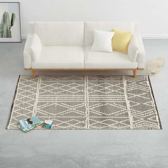 vidaXL Matto käsinkudottu villa 120x170 cm mustavalkoinen