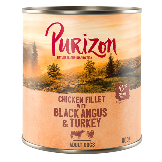 Purizon-koiranruoka 24 x 800 g erikoishintaan! - Black Angus & kalkkuna bataatilla & karpaloilla