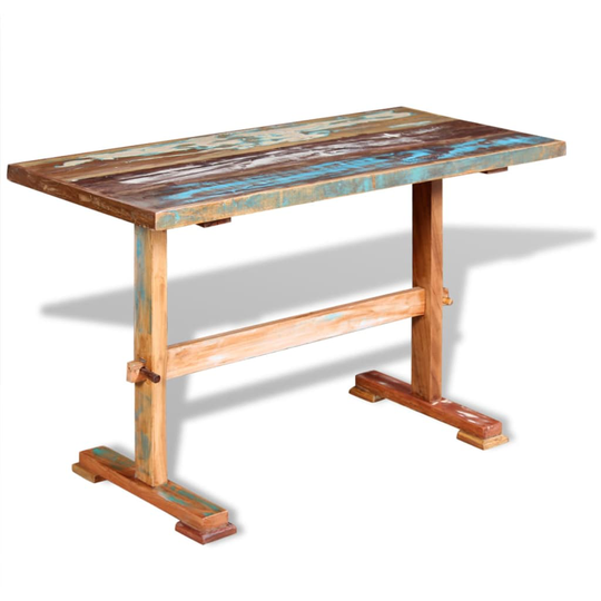 vidaXL Ruokapöytä jalustalla kierrätetty massiivipuu 120x58x78 cm