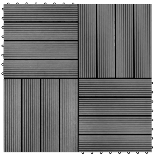 vidaXL Lattialaatat 22 kpl 30x30cm 2 m² puukomposiitti harmaa