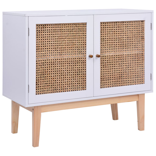 vidaXL Senkki valkoinen 88,5x40x80 cm MDF ja rottinki