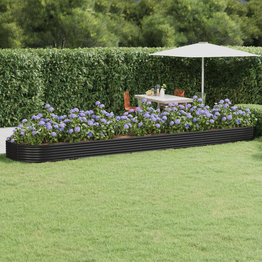vidaXL Puutarhakukkalaatikko jauhemaalattu teräs 600x140x36 cm antras.