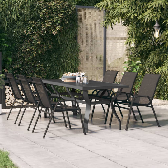 vidaXL Puutarhapöytä harmaa ja musta 180x80x70 cm teräs ja lasi
