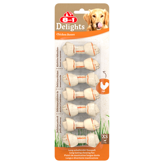 2 + 1 kaupan päälle! 3 x 8in1 Delights -koiranherkut - puruluut kana: XS, 3 x 84 g (21 kpl)