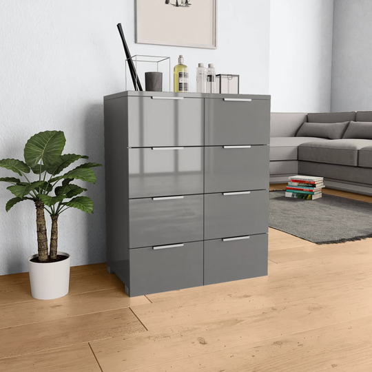 vidaXL Senkki korkeakiiltoinen harmaa 60x35x80 cm lastulevy