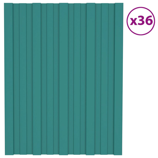 vidaXL Kattopaneeli 36 kpl galvanoitu teräs vihreä 60x45 cm