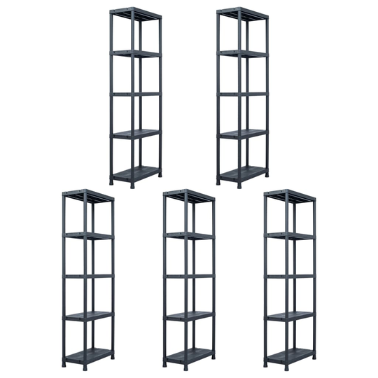 vidaXL Varastohyllyt 5 kpl 125 kg muovi 60x30x180 cm musta